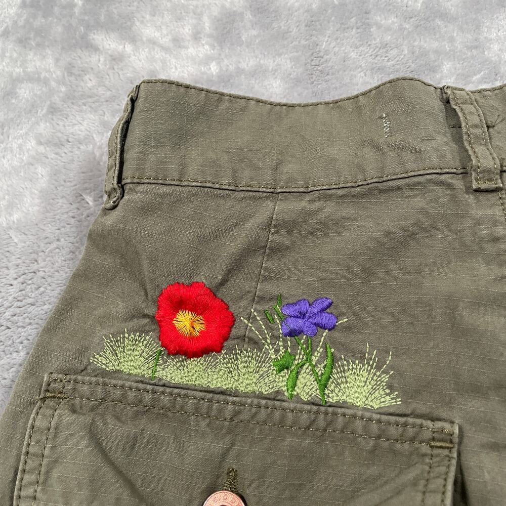 Off White Shorts Womens 26 Green Flower Embroidery Cargo Streetwear Military - Picture 11 of 16